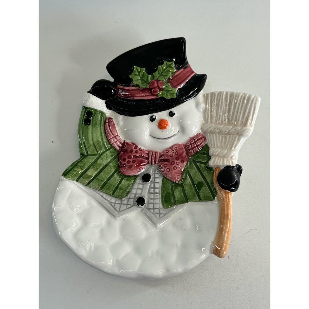 Vintage OCI Omnibus Snowman Dish Holiday Winter  Seasonal Decor 5x 7